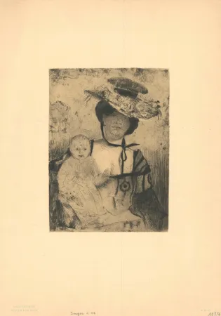 Grabado Corinth - Mutter und Kind