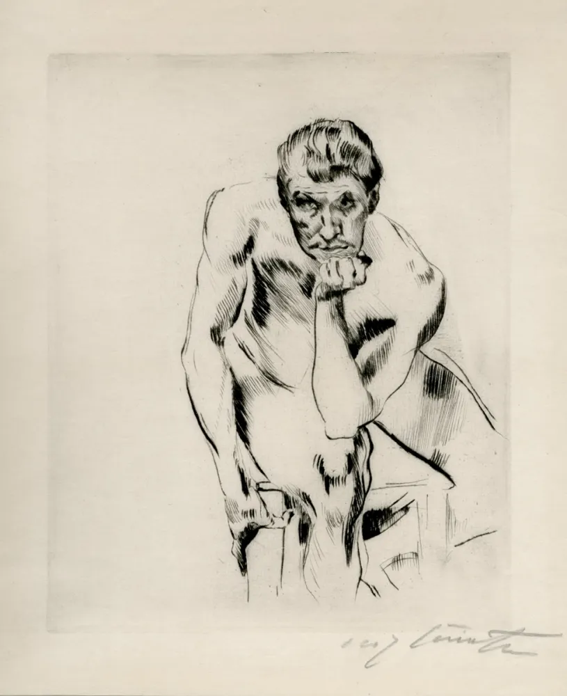 Punta Seca Corinth - Sitzender männlicher Akt, nachdenkend. 