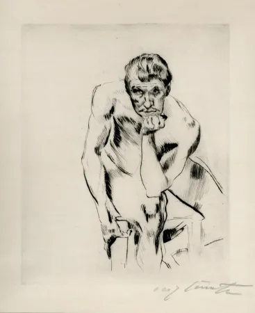 Punta Seca Corinth - Sitzender männlicher Akt, nachdenkend. 