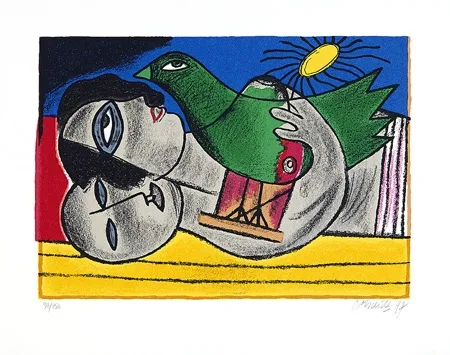 Serigrafía Corneille - Couple à l'oieau