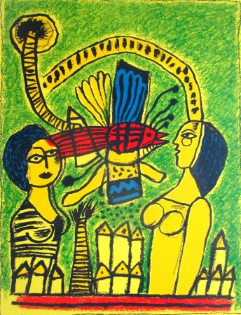 Litografía Corneille - Deux femmes dans la cité