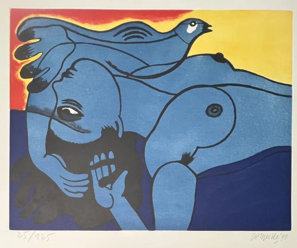 Aguafuerte Y Aguatinta Corneille - Eau-forte / Aquatinte, Femme et Oiseau, 1991
