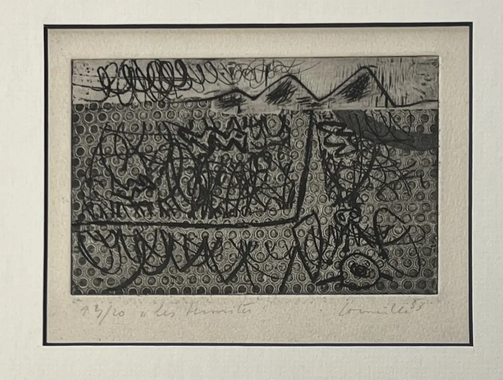 Aguafuerte Corneille - Eau-forte encadrée Les termites 1953 Numéro 3/20