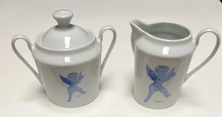 Cerámica Corneille - Ensemble sucrier + Pot à lait L'Ange d'après Rubens, Porcelaine de Limoges, 2002