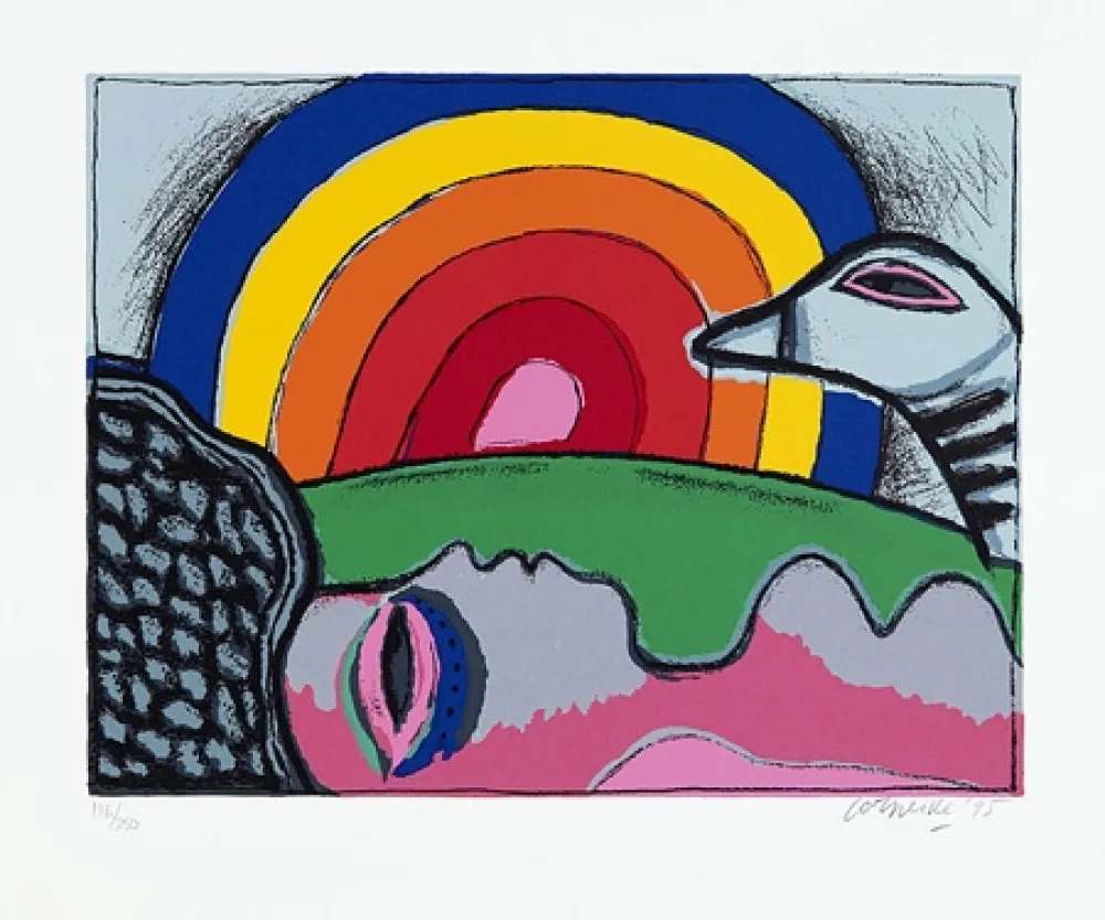 Serigrafía Corneille - Femme à l'arc-en-ciel