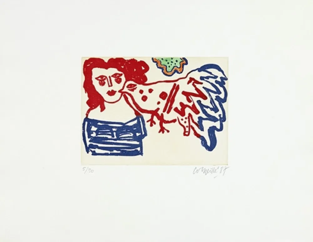 Grabado Corneille - Femme et oiseau