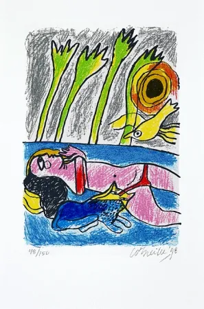 Serigrafía Corneille - Femme et oiseau II