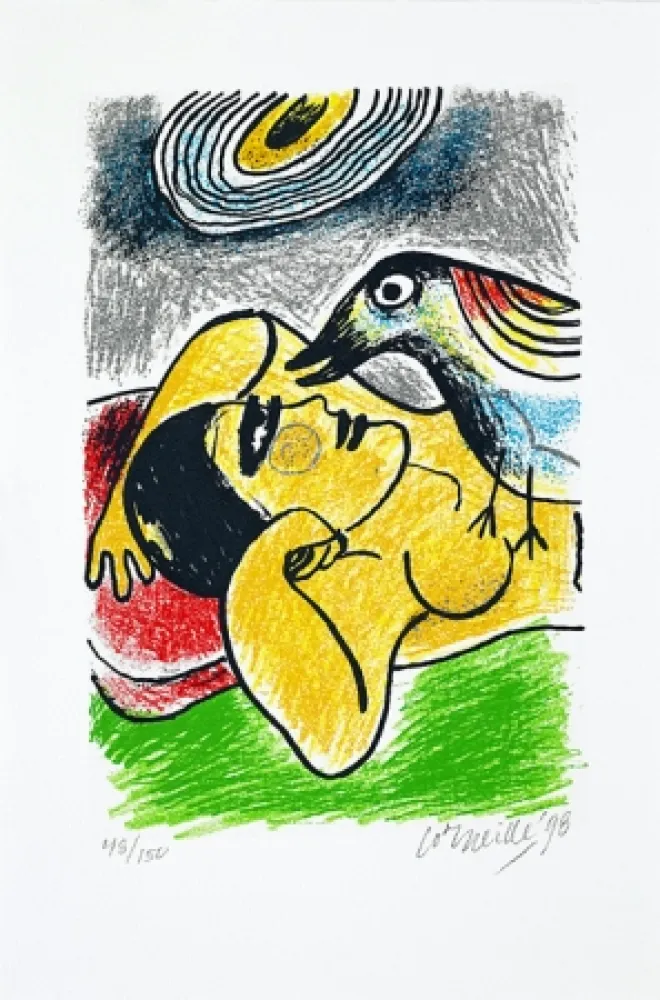 Serigrafía Corneille - Femme et oiseaux II