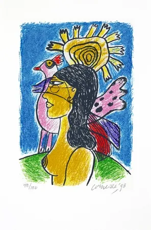 Serigrafía Corneille - Femme et oiseaux II