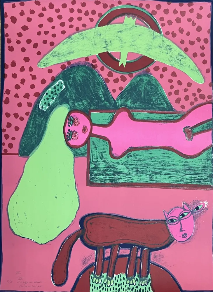 Litografía Corneille - Grande lithographie Le visage de chat 1974 E/A