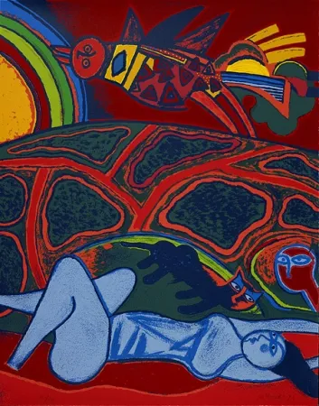Serigrafía Corneille - Grande terre à l'arc-en-ciel