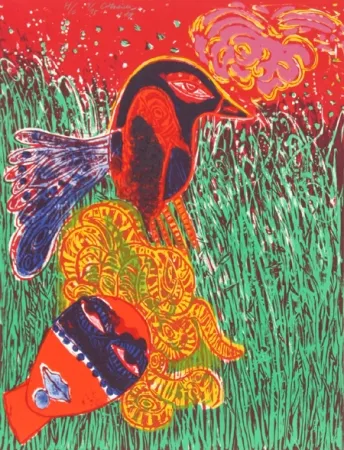 Litografía Corneille - La Femme masque comme pour une fete