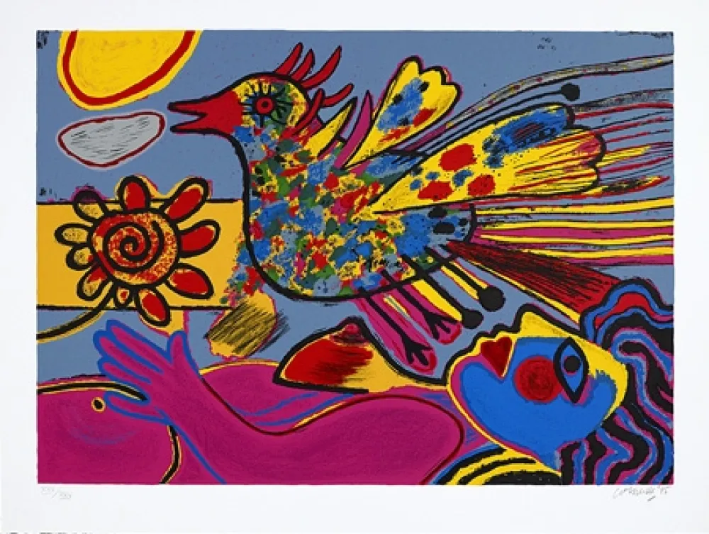 Serigrafía Corneille - La fleur et l'oiseau