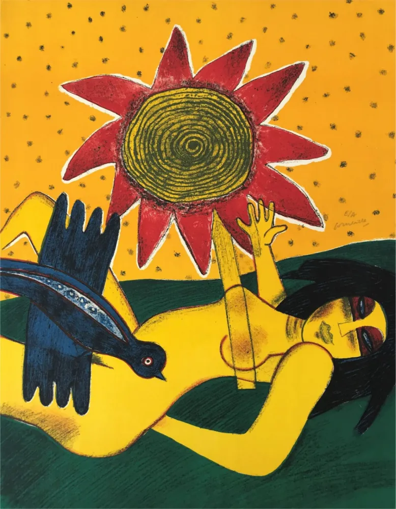 Litografía Corneille - La fleur rouge