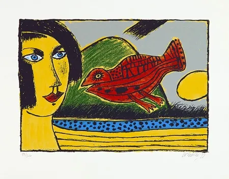 Serigrafía Corneille - La venue de l'oiseau