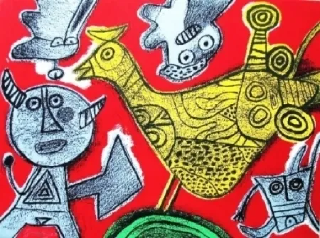 Litografía Corneille - Le diable et l'oiseau