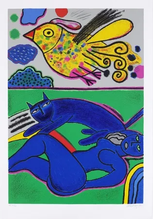 Serigrafía Corneille - Le doux félin de l'été