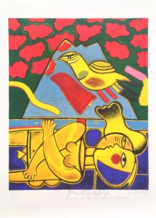 Litografía Corneille - Le mont Fuji traversé par l'oiseau