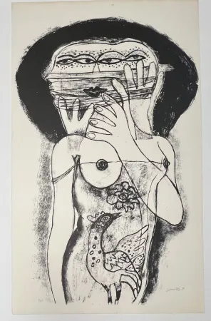 Sin Técnico Corneille -  Lithographie ancienne La femme aux trois viages, 1980