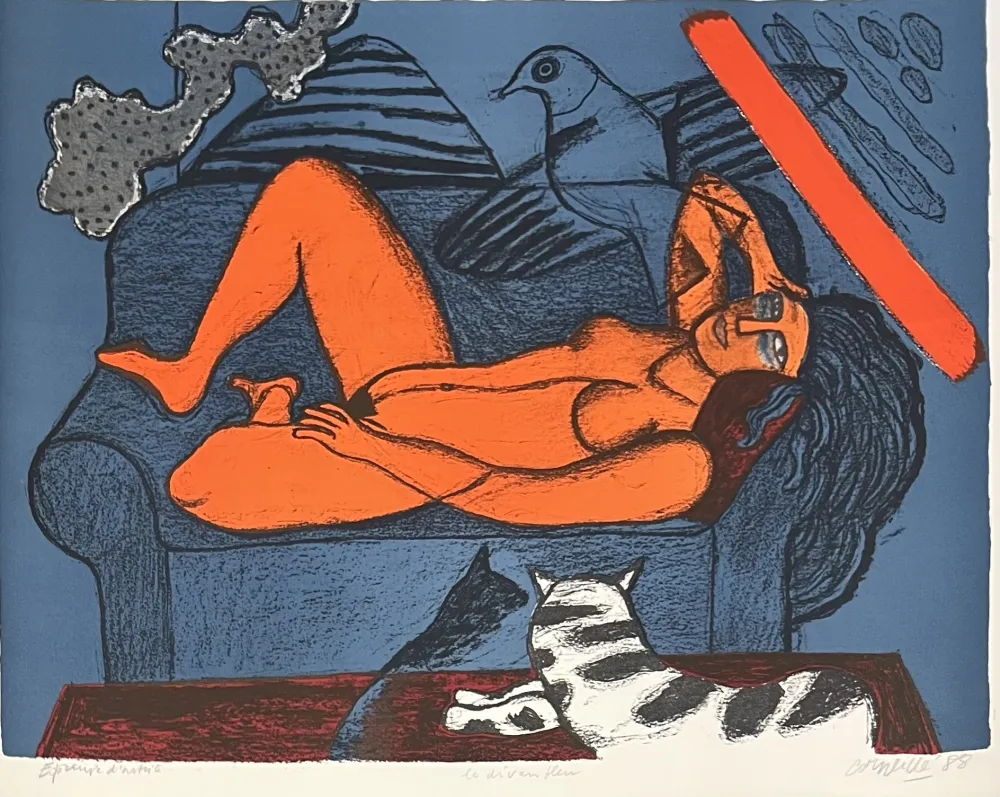 Litografía Corneille - Lithographie ancienne Le divan bleu 1988