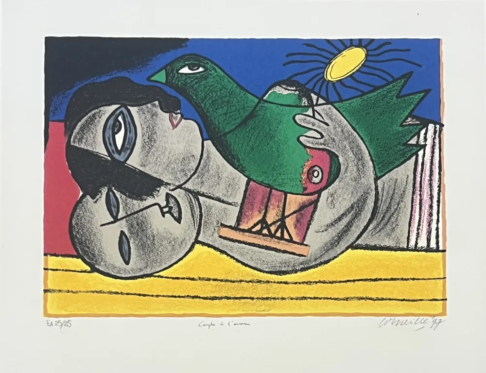 Litografía Corneille - Lithographie Couple à l'oiseau, E/A, 1997