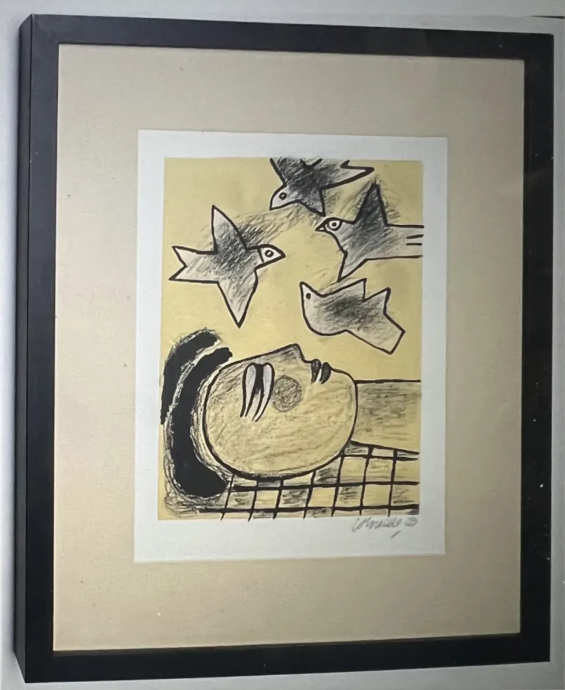 Litografía Corneille - Lithographie encadrée Farandole d'oiseaux - A la plage 2002