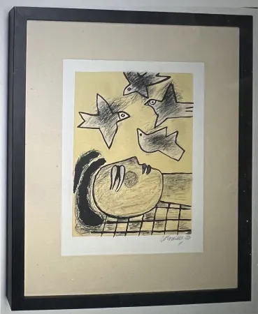 Litografía Corneille - Lithographie encadrée Farandole d'oiseaux - A la plage 2002