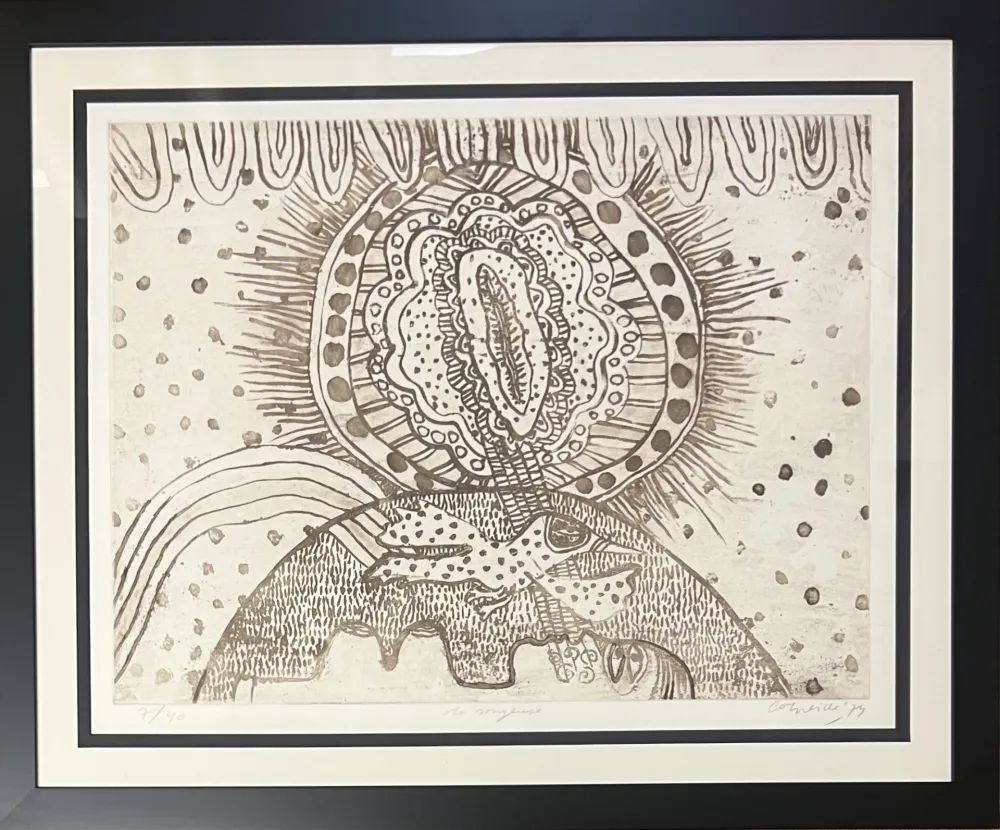 Litografía Corneille - Lithographie encadrée La songeuse, 1974 - Titrage numéroté à 40 ex. 