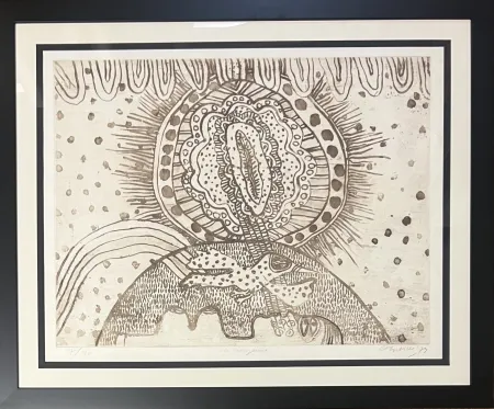 Litografía Corneille - Lithographie encadrée La songeuse, 1974 - Titrage numéroté à 40 ex. 