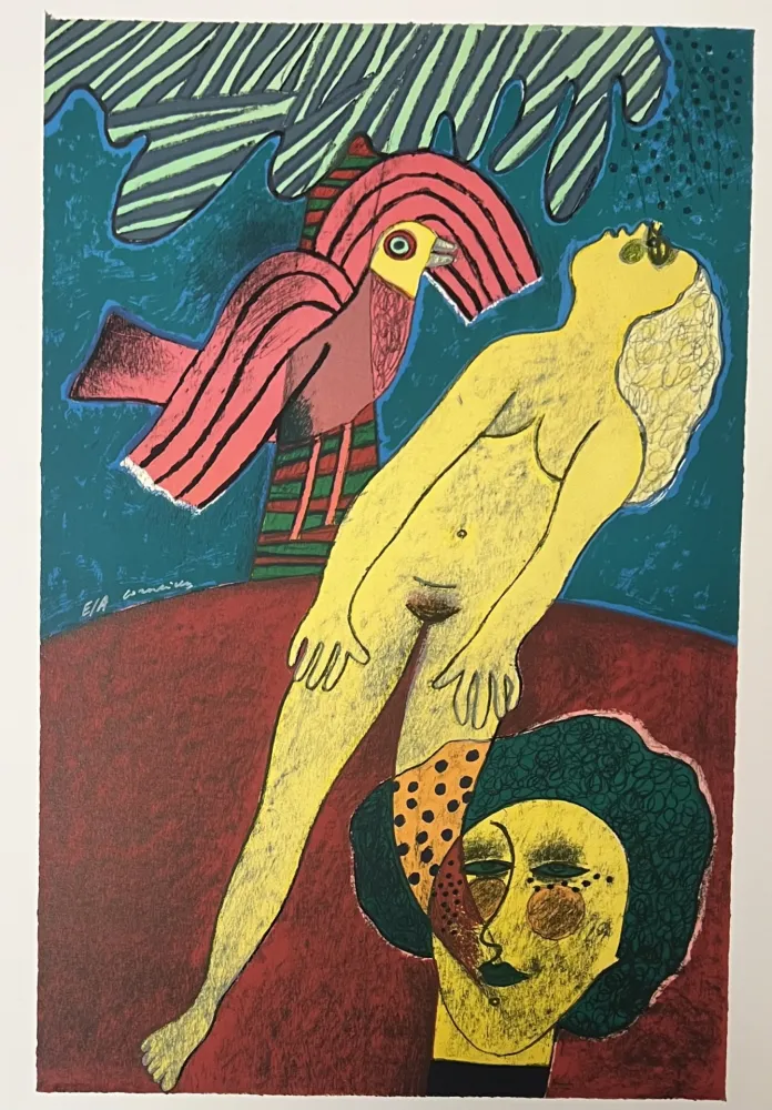Litografía Corneille - Lithographie Femme et oiseaux des îles 1983
