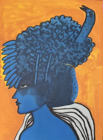 Litografía Corneille - Lithographie Femme Oiseau 1998