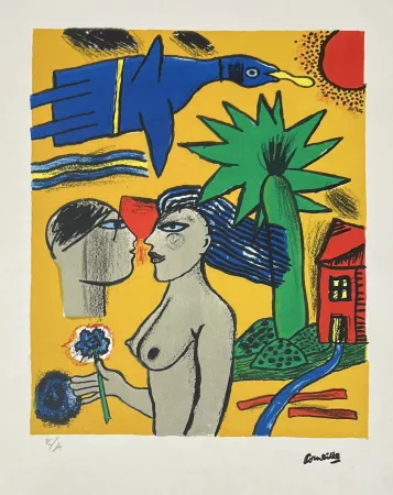 Litografía Corneille - Lithographie Femmes et oiseau, 1998