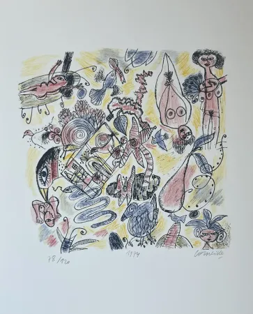Litografía Corneille - Lithographie Femmes et Oiseaux 1974