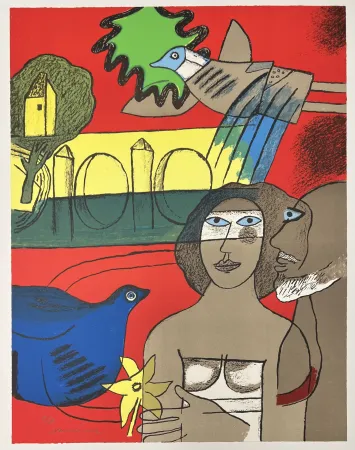 Litografía Corneille - Lithographie Les amoureux de l’isle Adam  2002