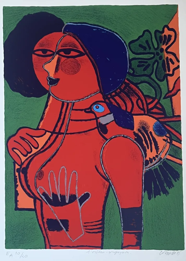 Litografía Corneille - Lithographie L'oiseau compagnon, 1985