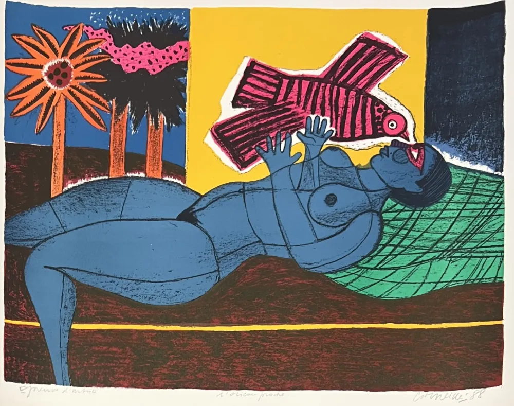Sin Técnico Corneille - Lithographie L'oiseau proche  Epreuve d'artiste 1988