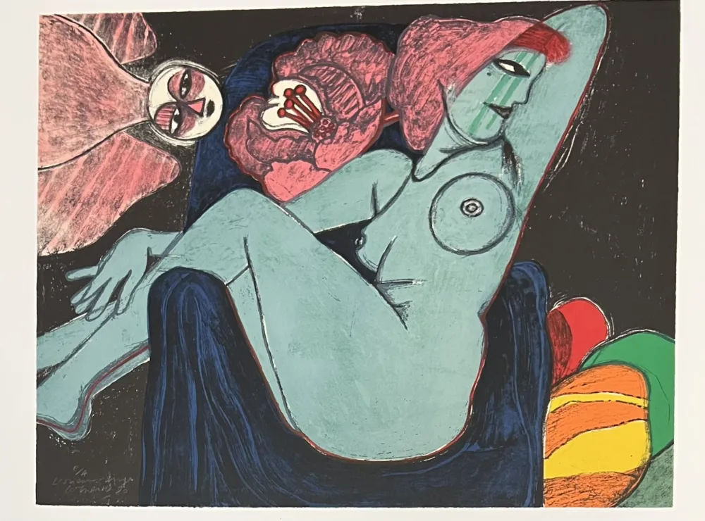 Litografía Corneille -  Lithographie L'oiseau rouge, 1980