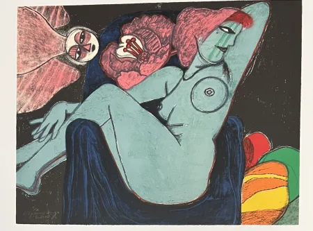 Litografía Corneille -  Lithographie L'oiseau rouge, 1980