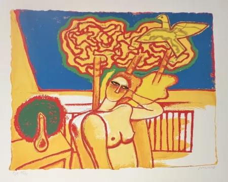 Litografía Corneille - Lithographie Nu à la fenêtre ou Intérieur Hollandais