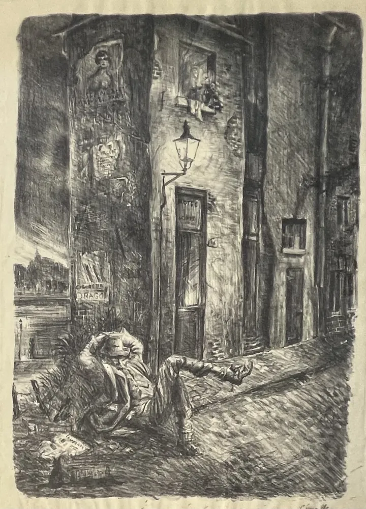 Litografía Corneille - Lithographie Petite rue dans Paris, 1943