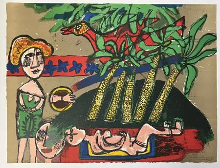 Litografía Corneille - Lithographie Scène Mexicaine 1970