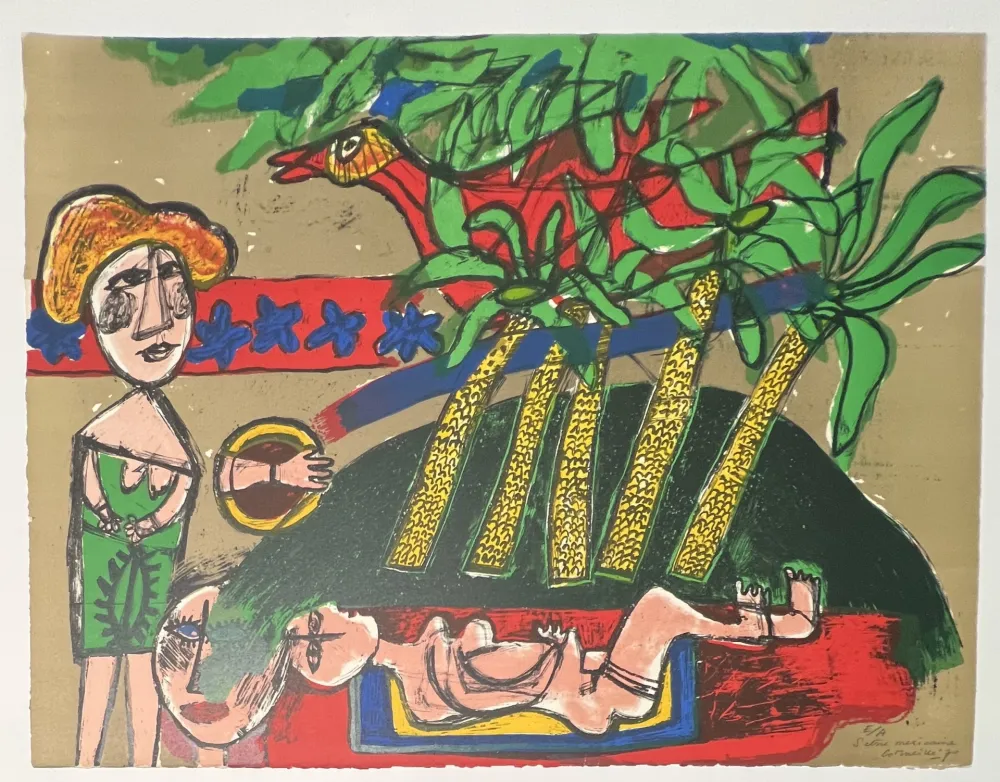 Litografía Corneille -  lithographie Scène Mexicaine 1970 Rare