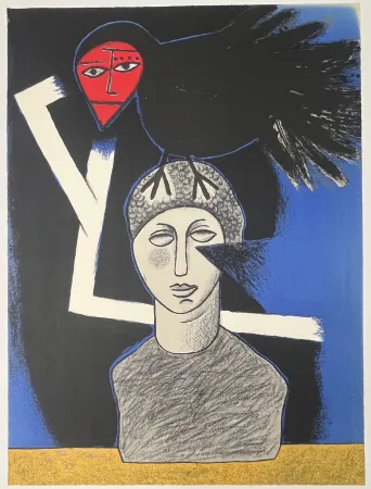 Litografía Corneille - Lithographie The Raven 1991 E/A - Le corbeau - Hommage à Edgar Allan Poe