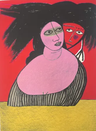 Litografía Corneille - Lithographie The Raven 1991 E/A - Le corbeau - Hommage à Edgar Allan Poe