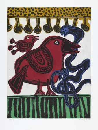 Aguatinta Corneille - L´oiseau chasseur de serpent.