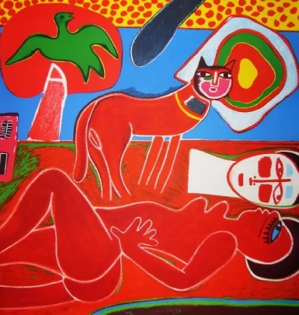 Litografía Corneille - Nu rouge