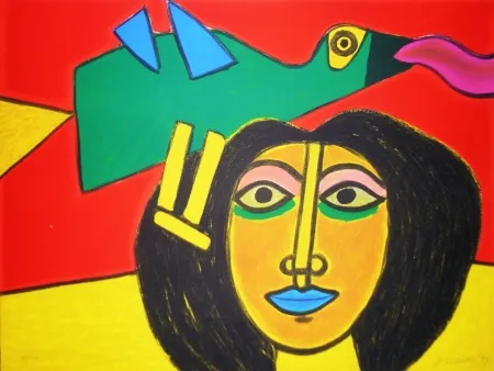 Litografía Corneille - Oiseau vert