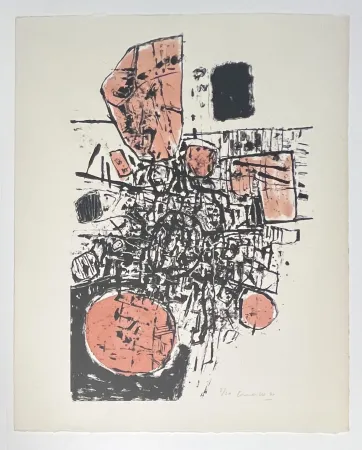 Litografía Corneille - Paysage Minéralogique, 1960 - Pièce Unique Lithographie aquarellée à la main