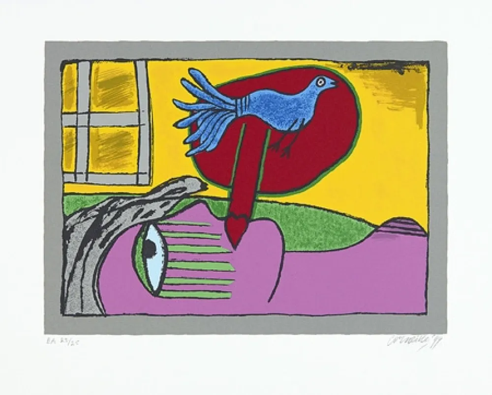 Serigrafía Corneille - Regard sur l'oiseau