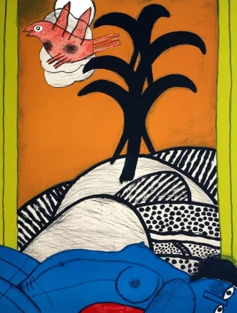 Litografía Corneille - Sans titre ( femme bleue couchée)